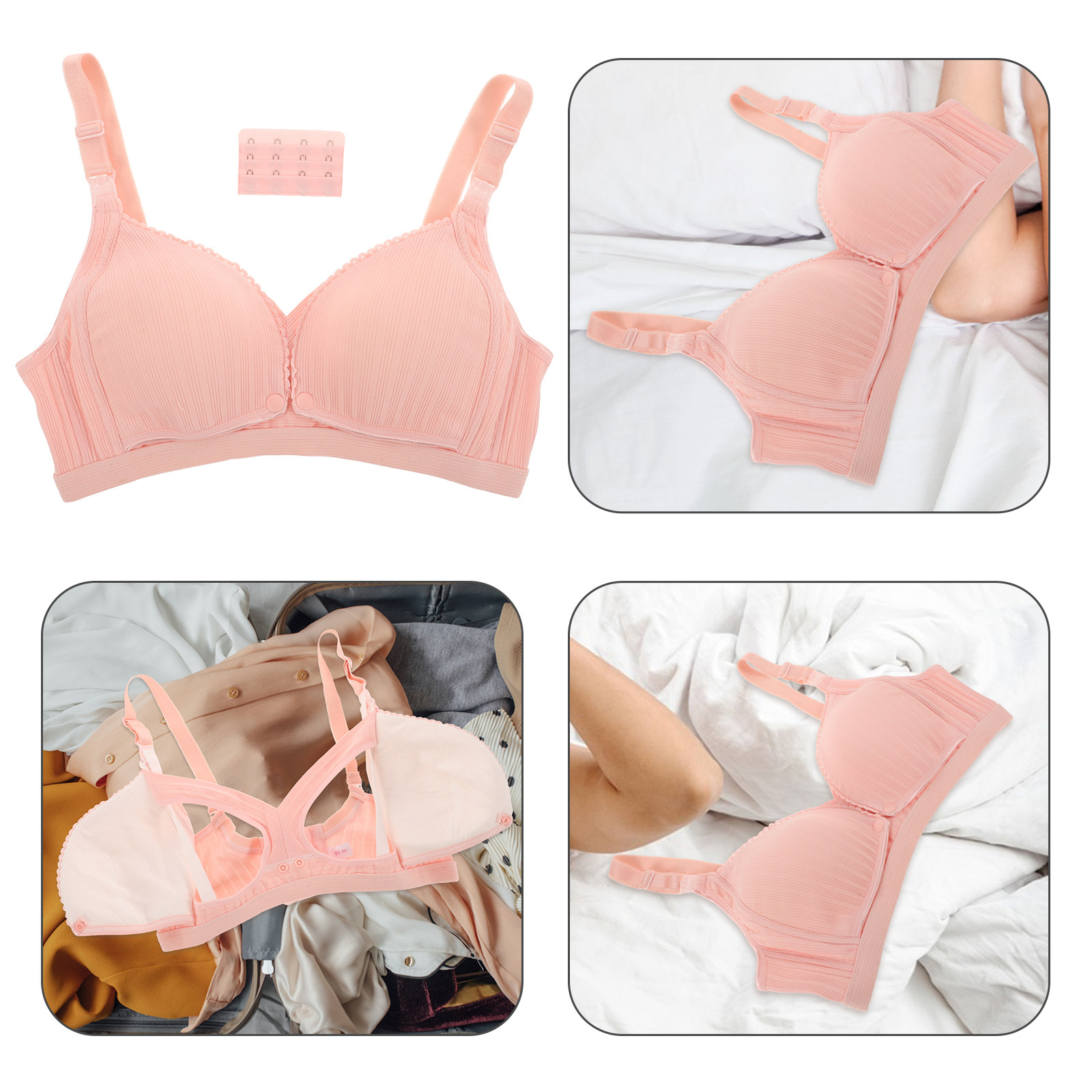 Nursing Bra Clip - Sujetador de lactancia inalámbrico rosa acanalado